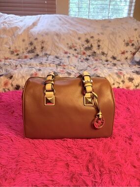 Michael Kors Brown Leather Satchel with Gold-Tone Accents